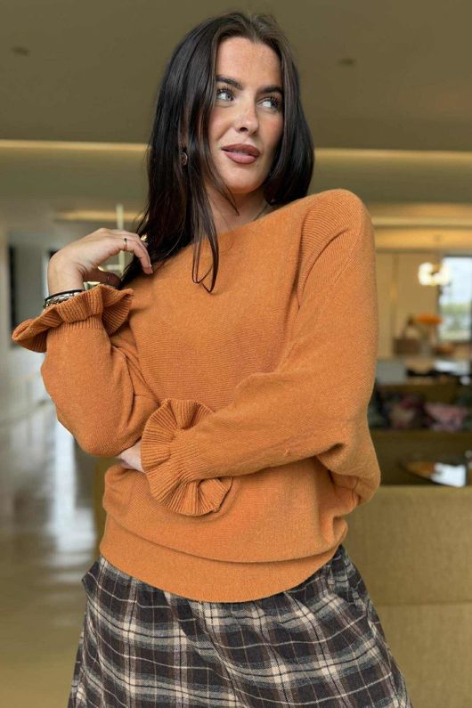 Conrad Batwing Ruffle Cuff Knit Soft Pumpkin
